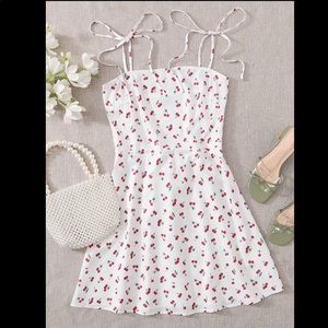 Knot Strap Cherry Print Slip Dress